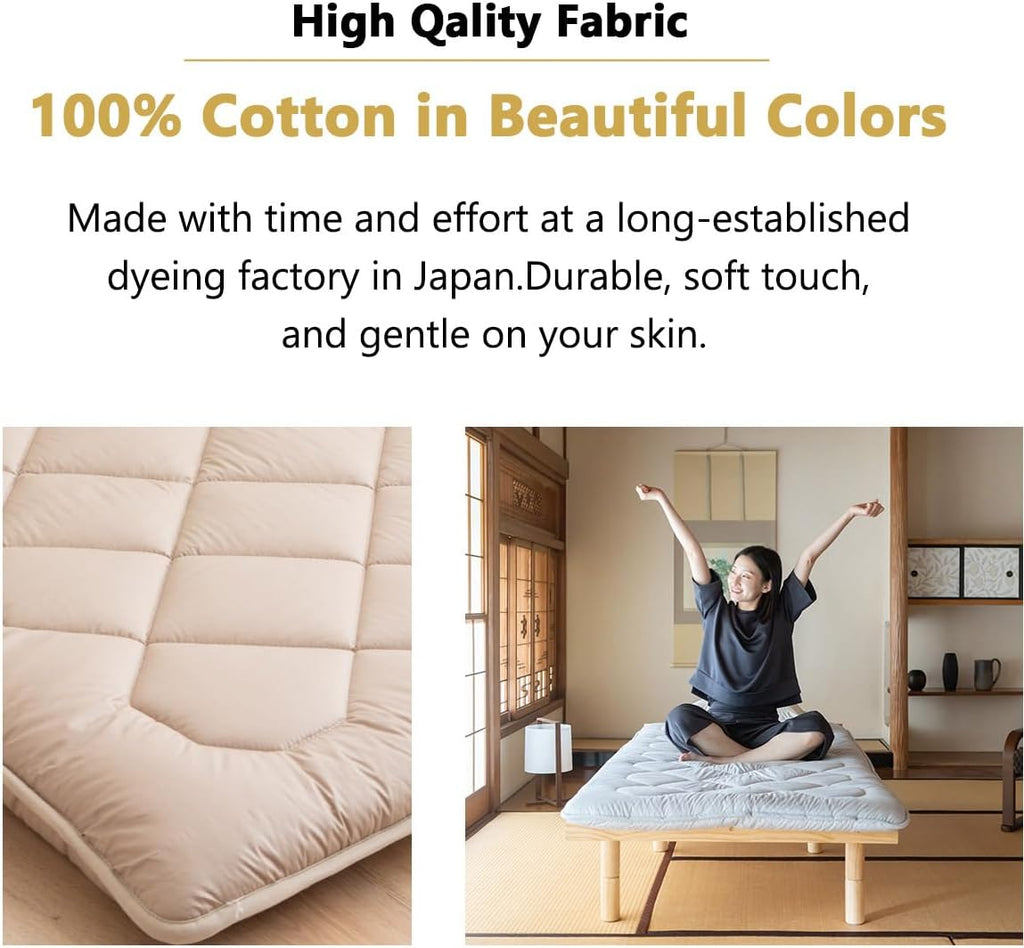 Japanese Floor Futon Mattress Anti-Sag -XL Made in Japan 100% Cotton Chip Foam Gray, Shikibuton Foldable Sleeping