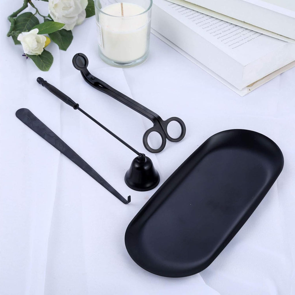 4 in 1 Candle Accessory Set with Storage Tray Plate - Candle Wick Trimmer, Candle Wick Snuffer, Candle Wick Dipper - Set of 4