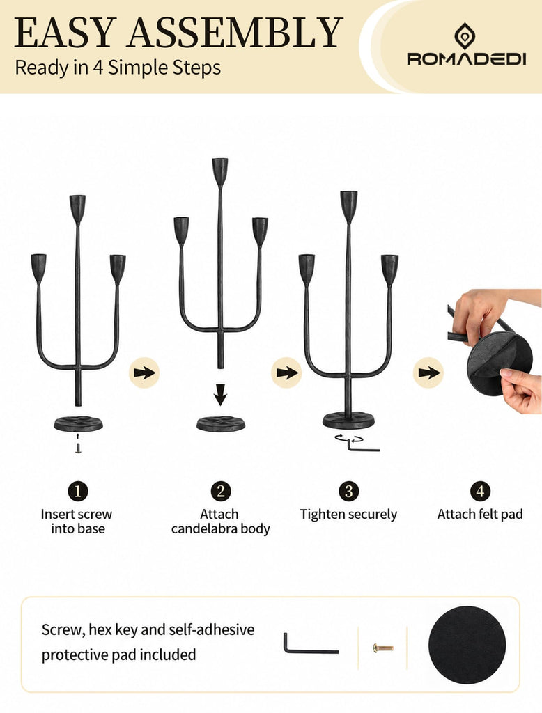 Black Candelabra Candle Holder, 16.9 in, Cast Iron