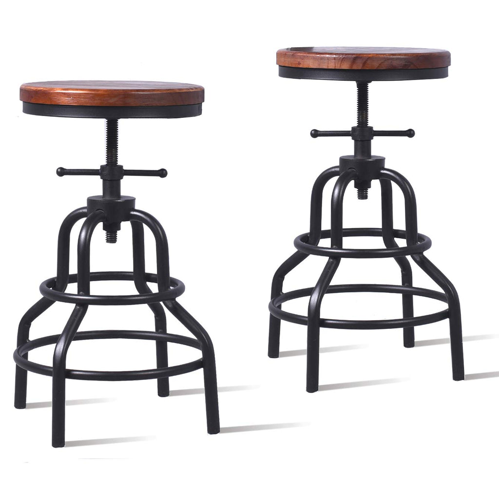 Retro Antique Industrial Design Metal Adjustable Height Bar Stool Chair Kitchen Dining Breakfast Chair Natural