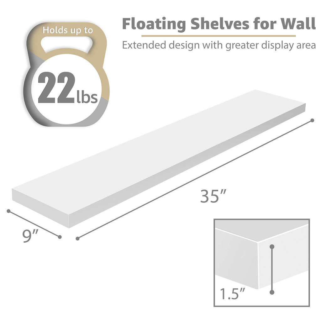 Floating Shelves for Wall Storage (35 Inch, 3 Pack, White)