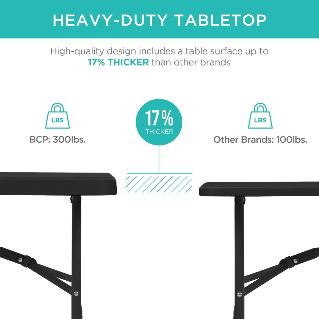 4ft Plastic Folding Table, Indoor Outdoor Heavy Duty Portable w/Handle, Lock for Picnic, Party, Camping - Black