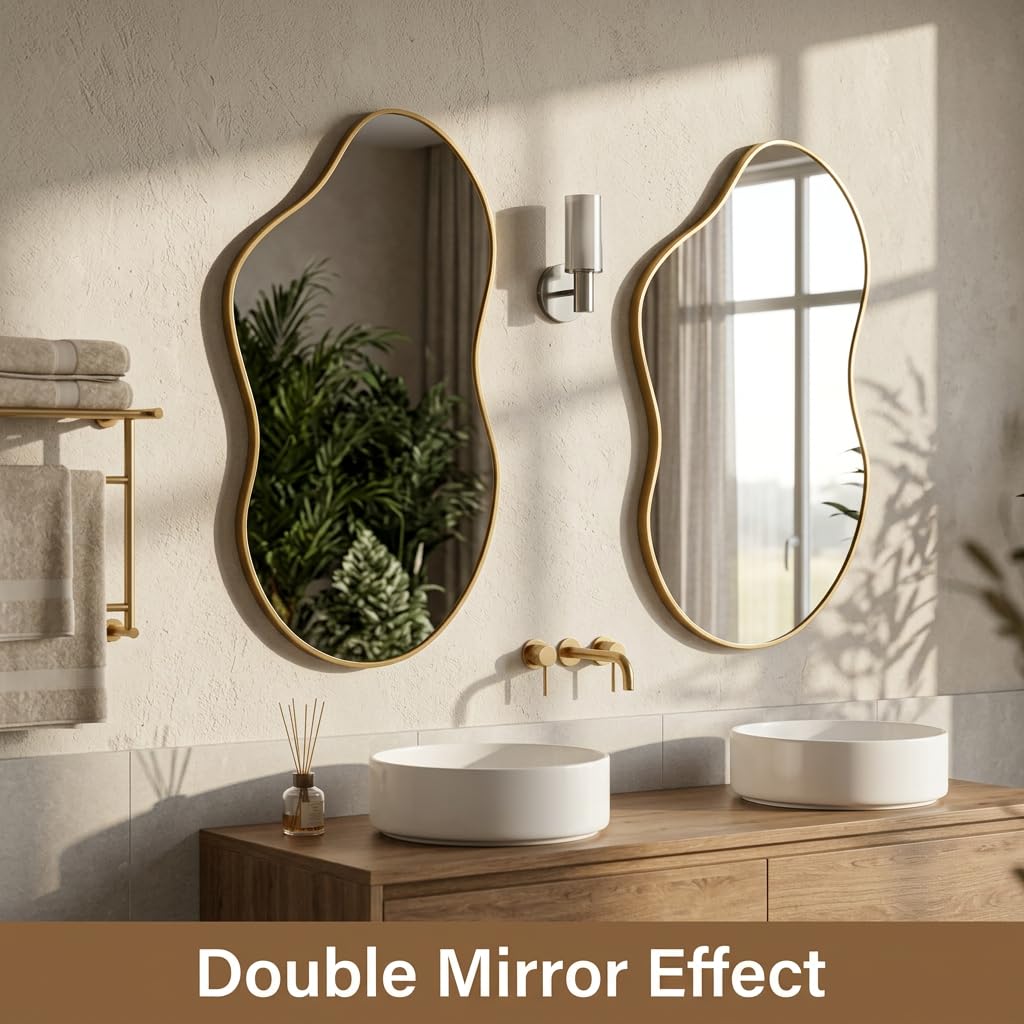 Irregular wall Mirror 26"x46" Gold Asymmetrical Mirror