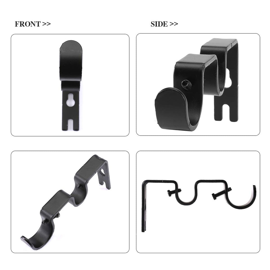 Heavy Duty Double Curtain Rod Brackets, 1" & 5/8" Inch Rod Holders (Set of 2, Black)
