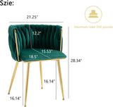 Woven Velvet Dining Chairs Set of 2, Upholstered Velvet Dining Chairs with Gold Metal Legs, Modern Style, Green