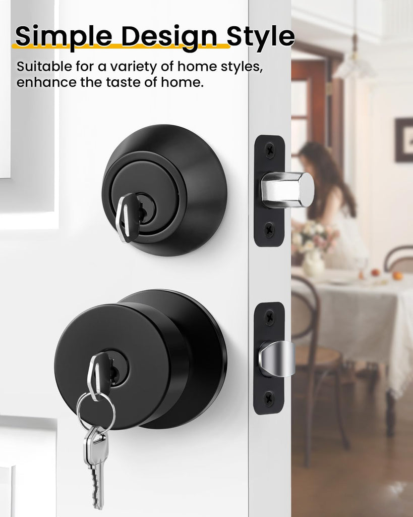 Matte Black Entry Door Locksets with Deadbolt 1 Pack