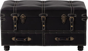 Vintage Storage Bench Upholstered Mid-Century Storage Ottoman Bed Bench Padded Storage Chest , Matte Black