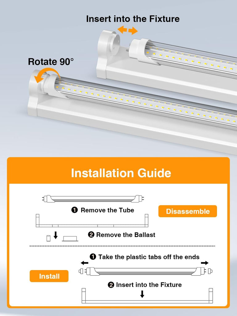 T8 Led Bulbs 4 Foot 6500K 36W 5400LM 20 Pack