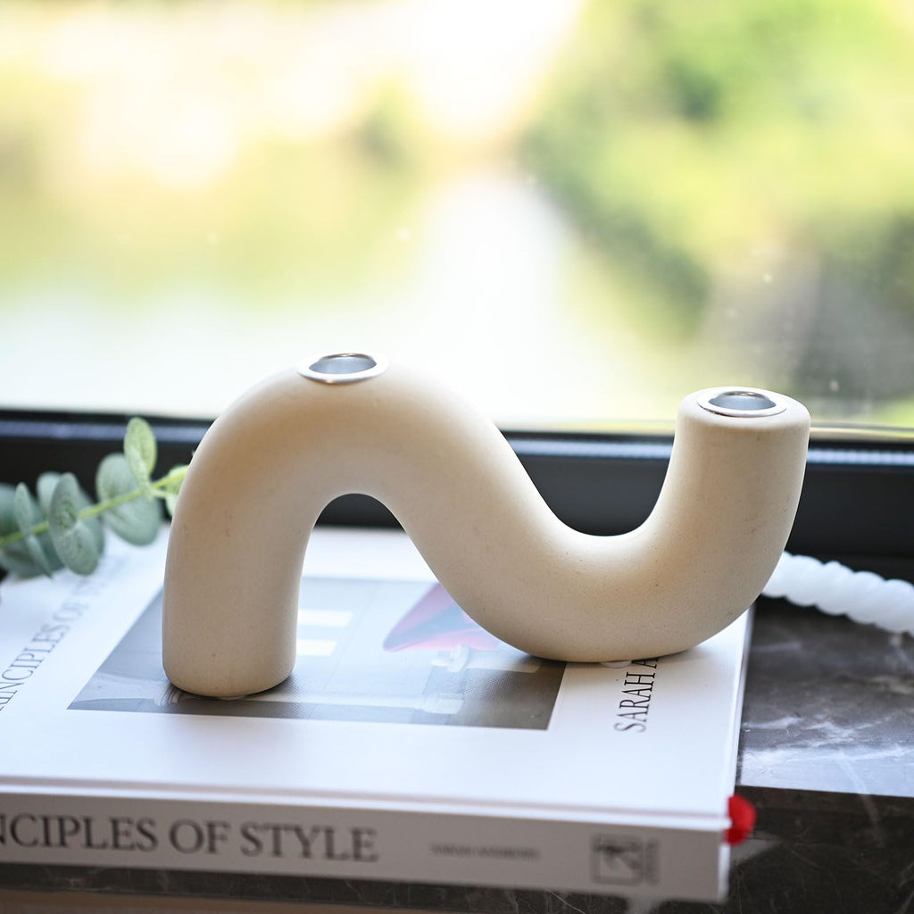 Ceramic Candle Holder, Modern Taper Candlestick Holder for Dining Table, Living Room Coffee Table, Candelabra for 2