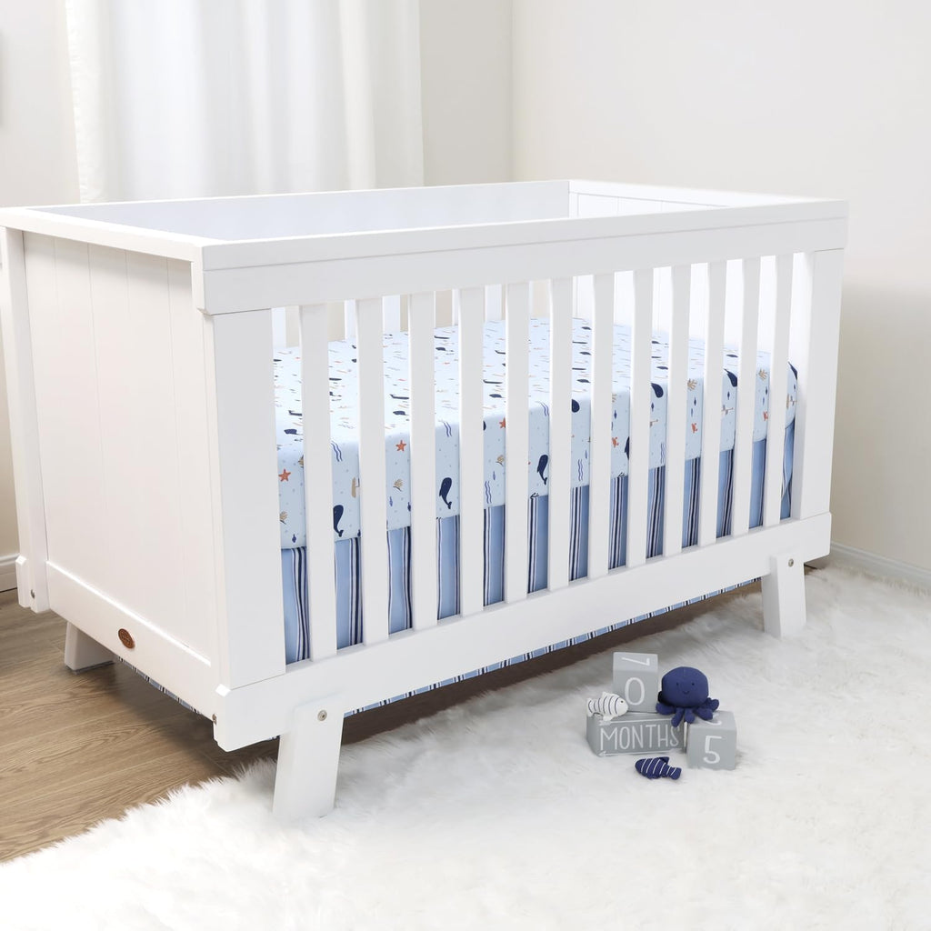 3 Piece Nautical Patch Baby Crib Bedding Set Boy, Baby Blanket Quilt, Fitted Crib Sheets for Boys, Navy & Blue