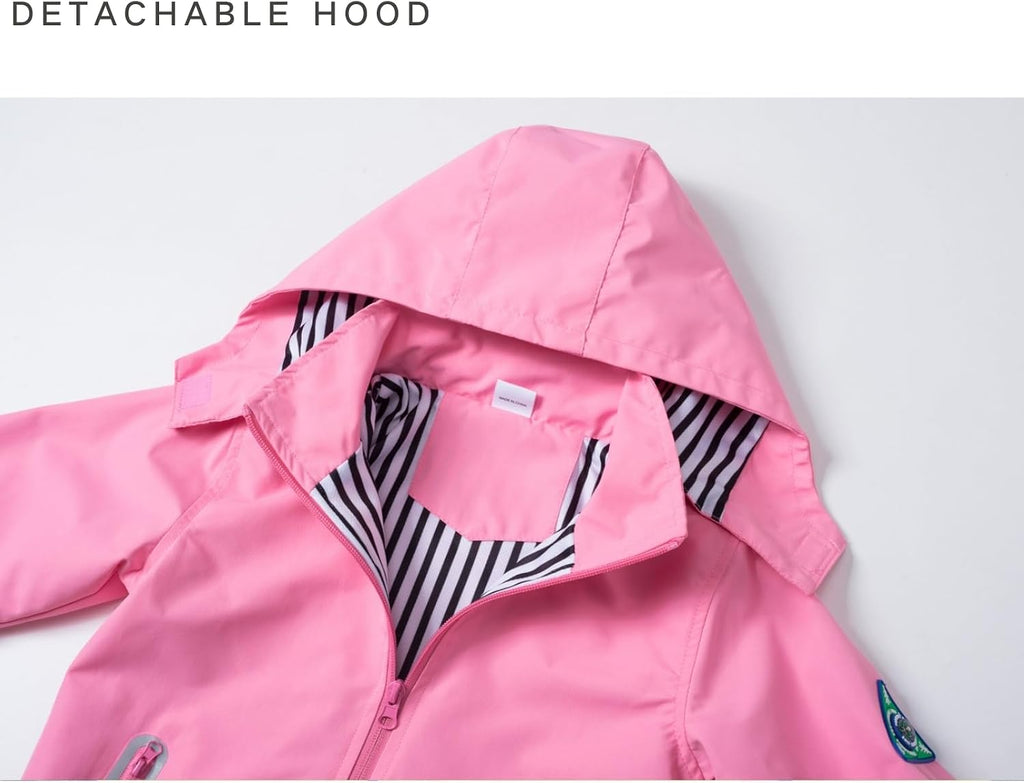 Rain Jacket with Detachable Hood Lightweight Raincoats for Kids