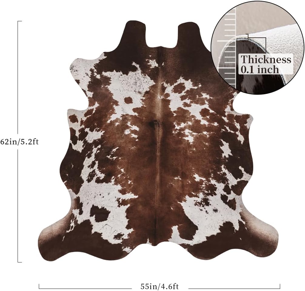 Faux Cowhide Cow Print Rug, Animal Hide Western Decor, 4. .2 Feet