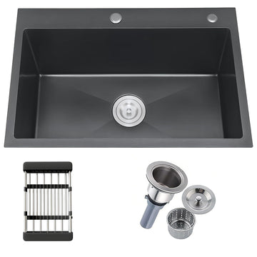 30 Inch Drop Sink, Nano Coating Stainless Steel Topmount Sinks 18 Gauge Modern(Black, 30"x18")