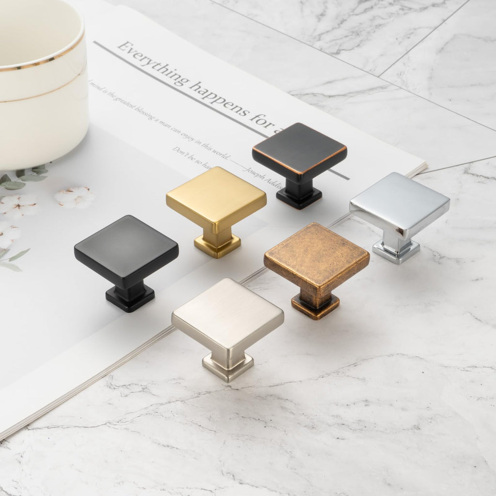 10 Pack Matte Black Cabinet Knobs, Square Single Hole Pulls K08