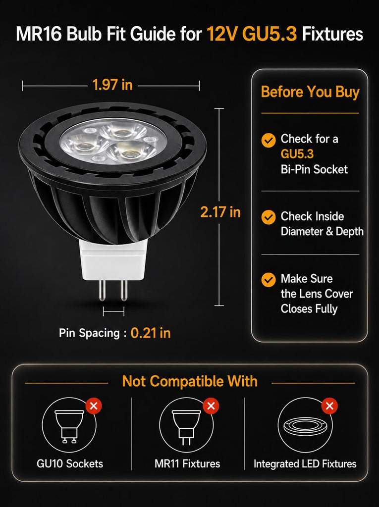MR16 LED Bulbs 12V 5W GU5.3, 2700K Warm White, 4 Pack