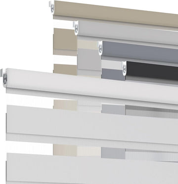 Custom No Drill Zebra Roller Shades, Blackout(85%) Cordless Dual Layer No Drilling Day and Night Blind for Windows