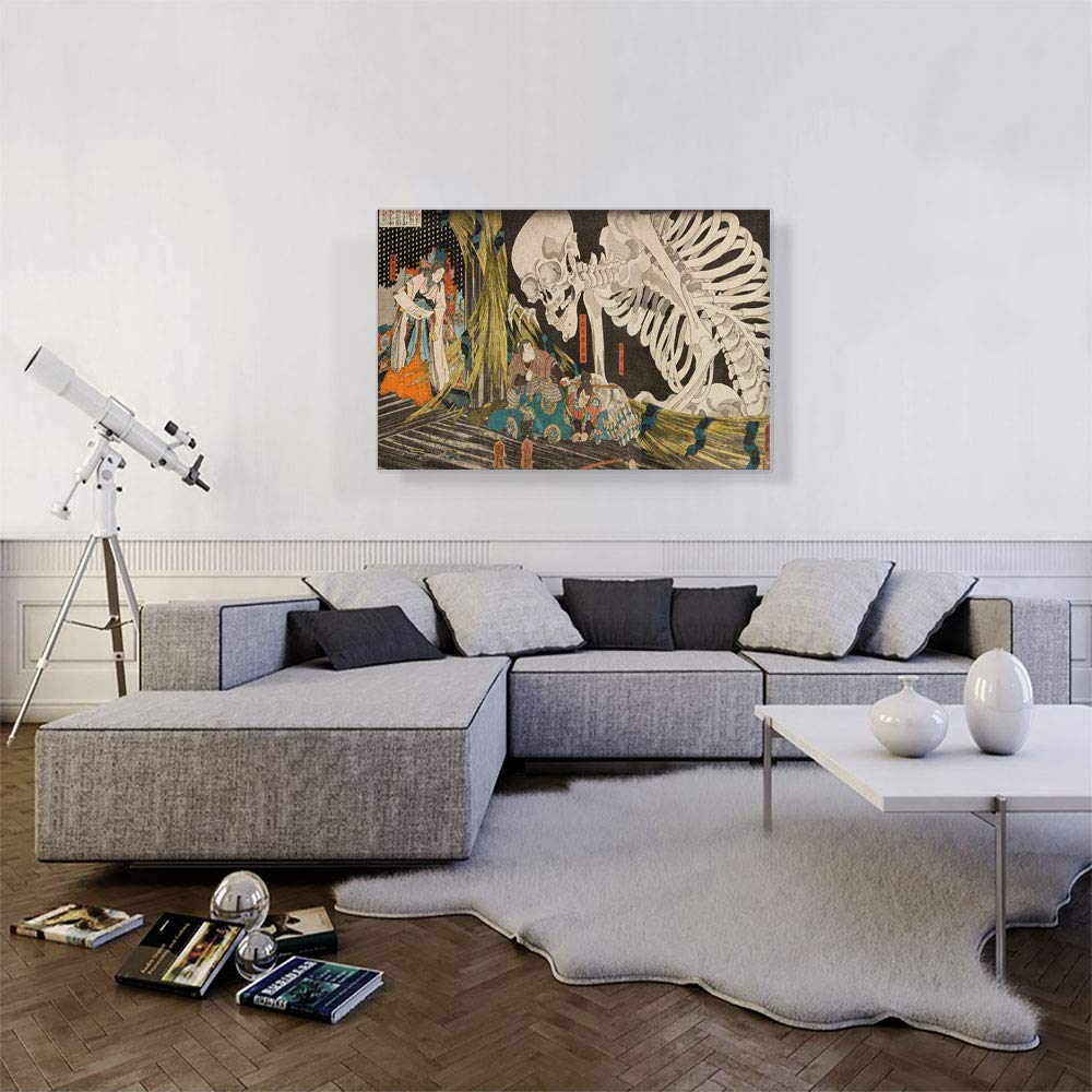 Mitsukuni Defying the Skeleton Spectre 1845 Canvas Art Print Stretched Framed Painting Picture Poster Giclee Wall