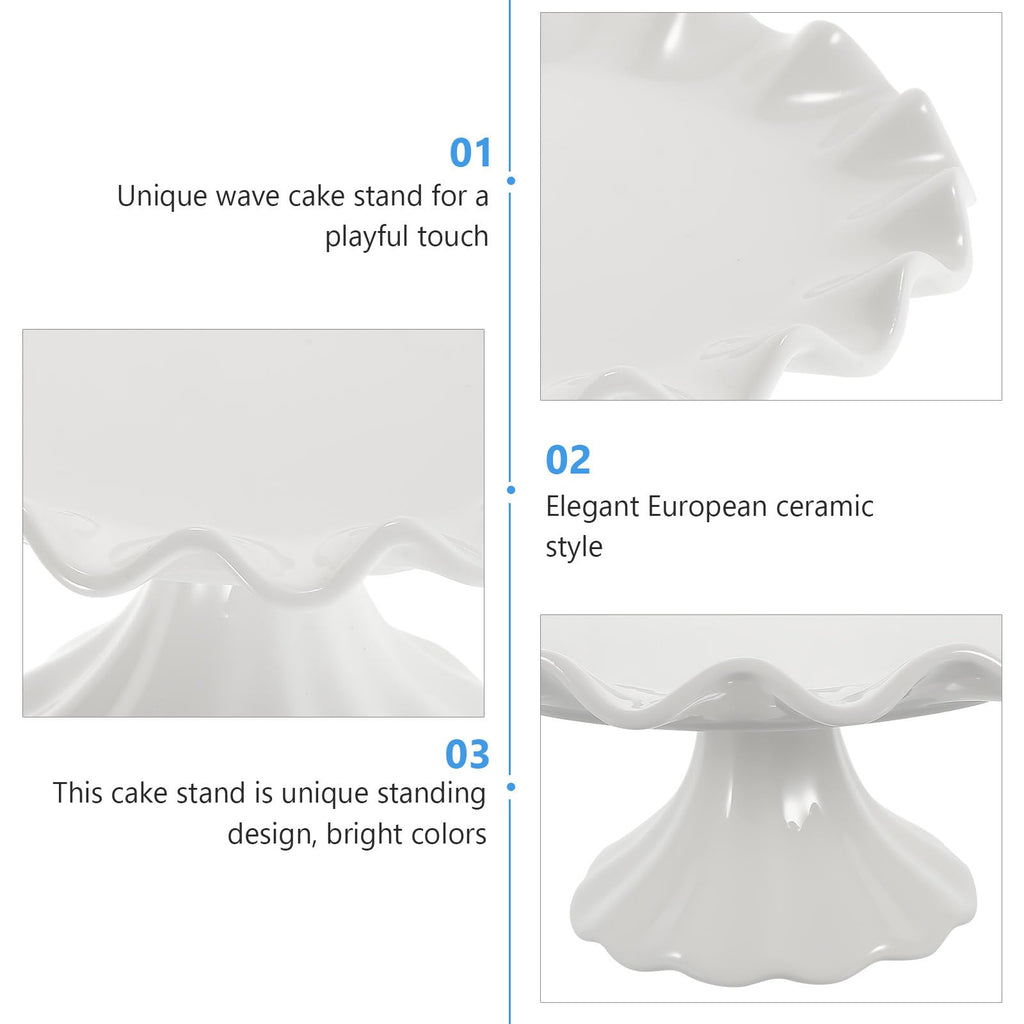 Ceramic Cake Stand White Decorative Dessert Display Plate Footed Wavy Edge Cake Stand for Snacks Cookies Fruit Salad