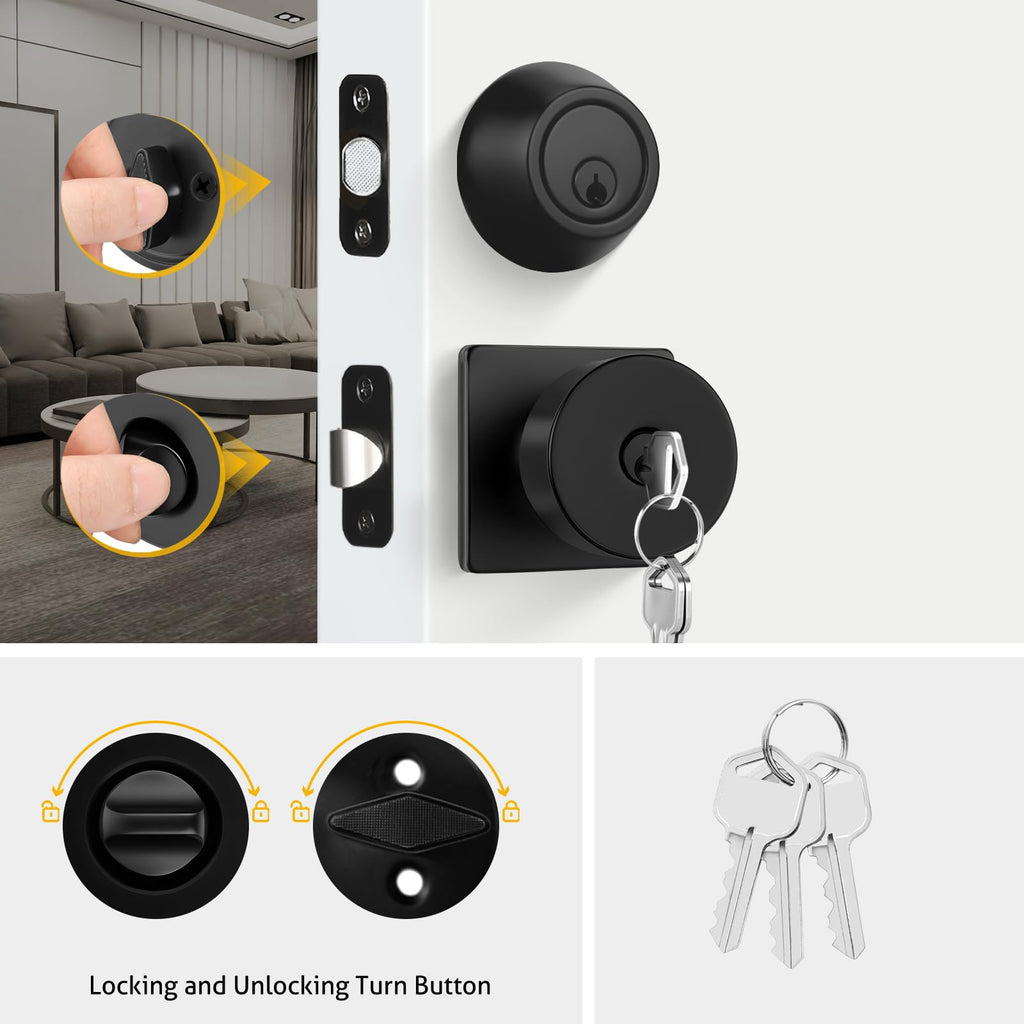 Matte Black Exterior Door Knob with Deadbolt, Keyed-Alike 1 Pack