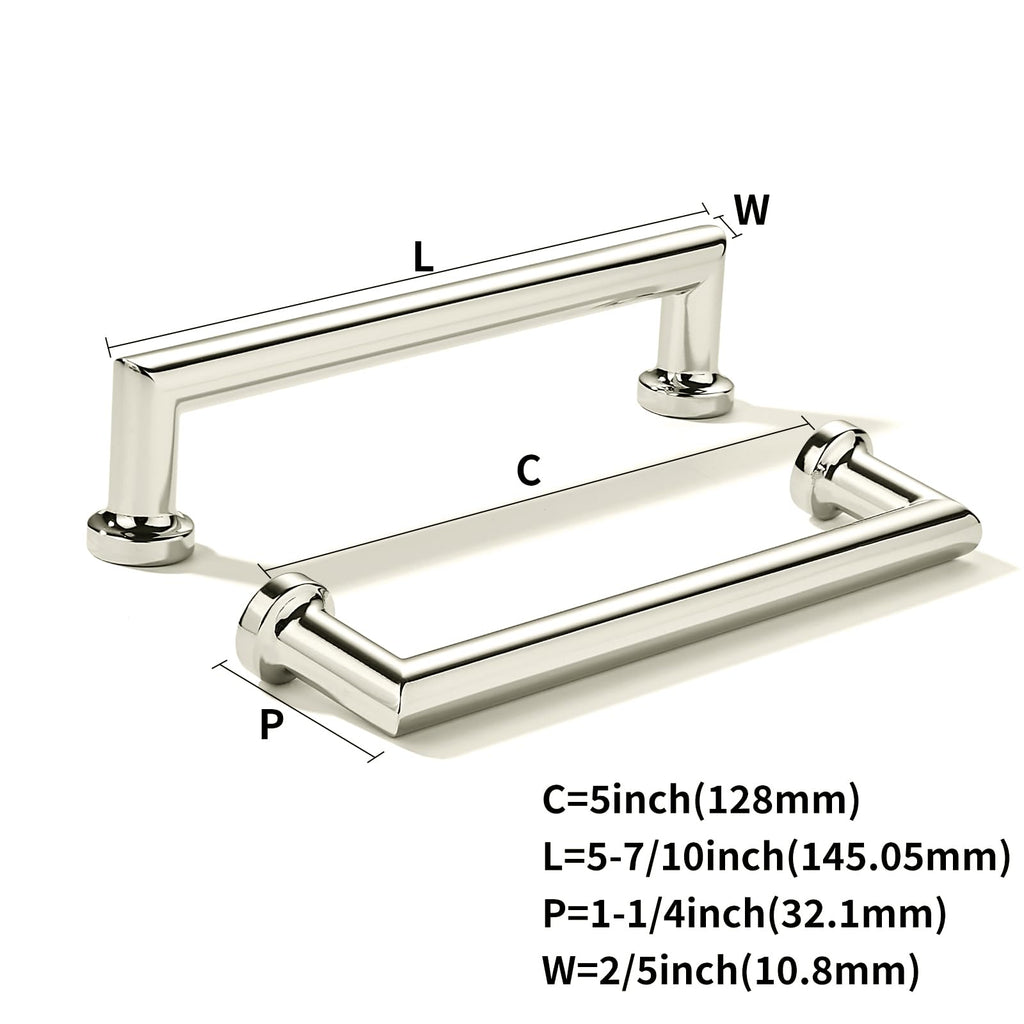 10-Pack 5-Inch(128mm) Polished Nickel Cabinet Pulls,Heavy-Duty Solid Handles Cabinets, Cupboards, Drawers and