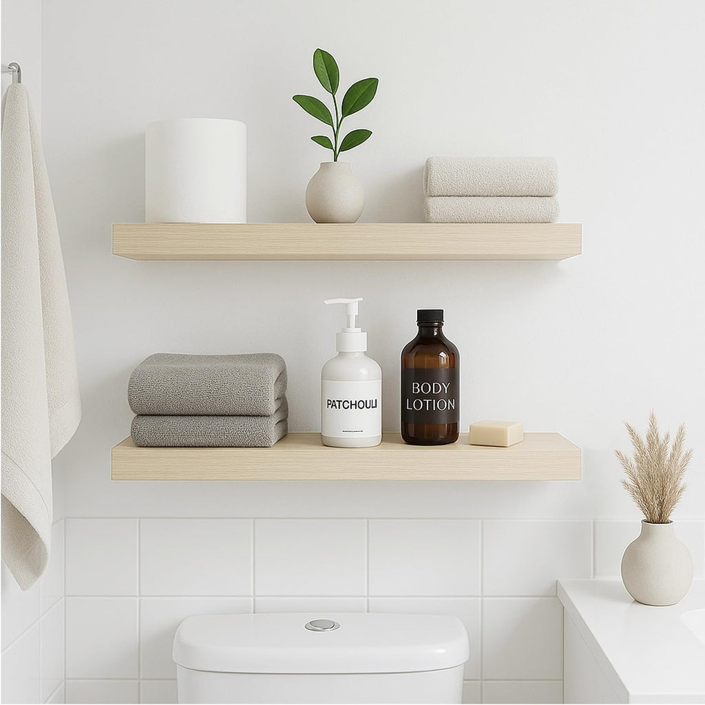 24in White Oak Floating Shelves for Wall, Set of 2