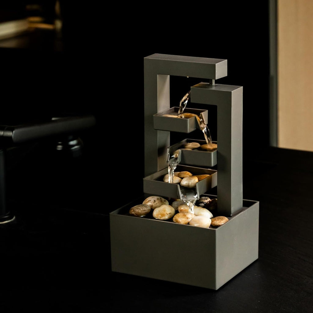Desktop Waterfall Fountain Small- 9.65" Relaxation Tabletop Fountain with Soothing Sound Decor - Desktop Water