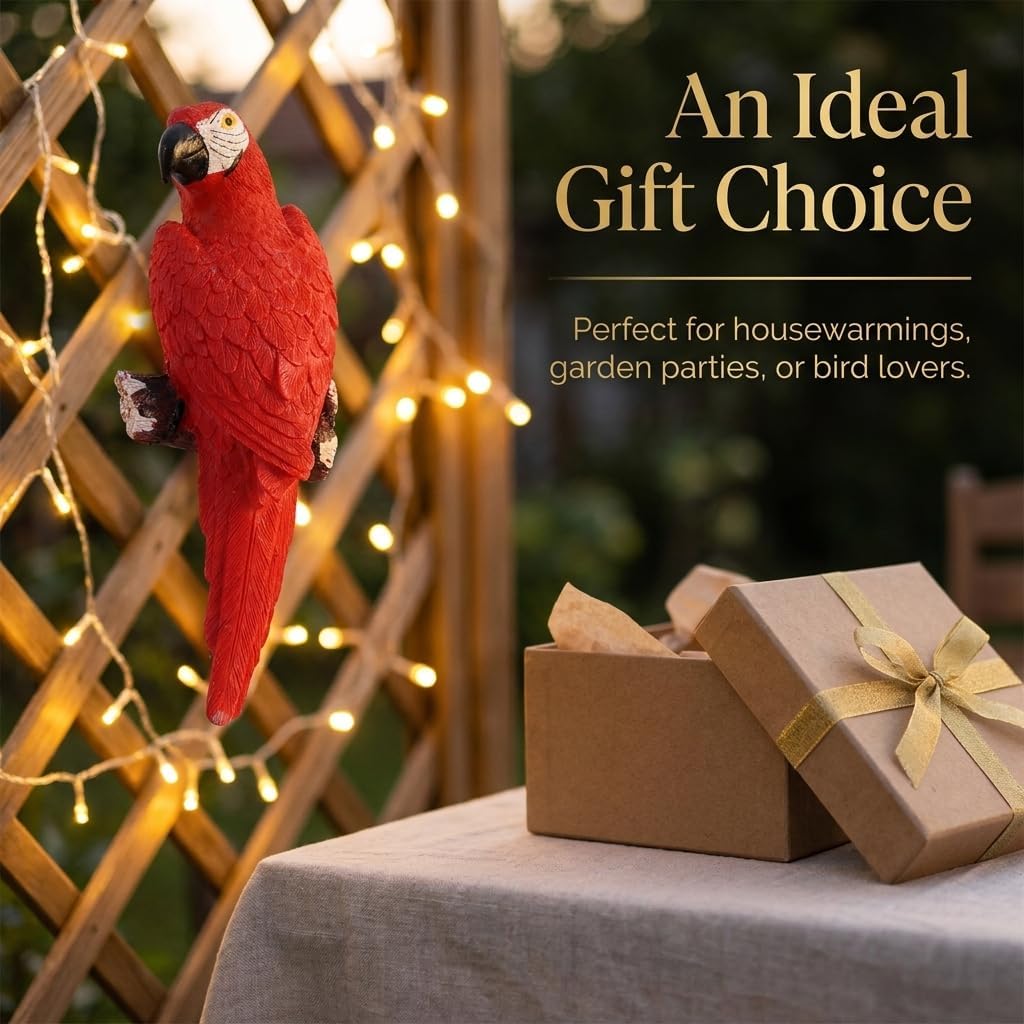 Outdoor Wall Decor Parrot Macaw Wall Sculpture Tropical Decor, Red