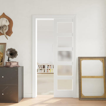 Pocket Door, 32" x 80" Concealed Sliding Closet Doors, 5 Lites Tempered Frosted Glass Pantry Doors, 