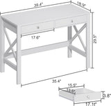 Computer Desk Study, Modern Simple 40 Inches Desk with Drawers, Makeup Vanity Console Table, White