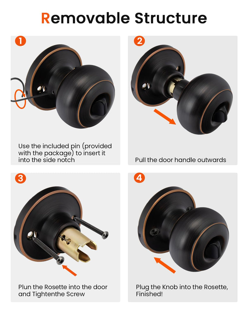 3 Pack Oil Rubbed Bronze Door Knobs with Lock and Key, Keyed Alike Keyed Entry Door Knobs Exterior, Black Doorknobs