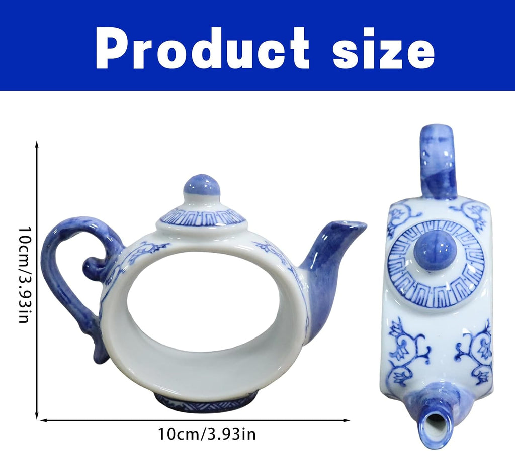 New Classic Teapot-Shaped Napkin Ring Ceramic Napkin Rings 3-inch Blue-and-White Design Napkin Holders Ideal - Set of 6