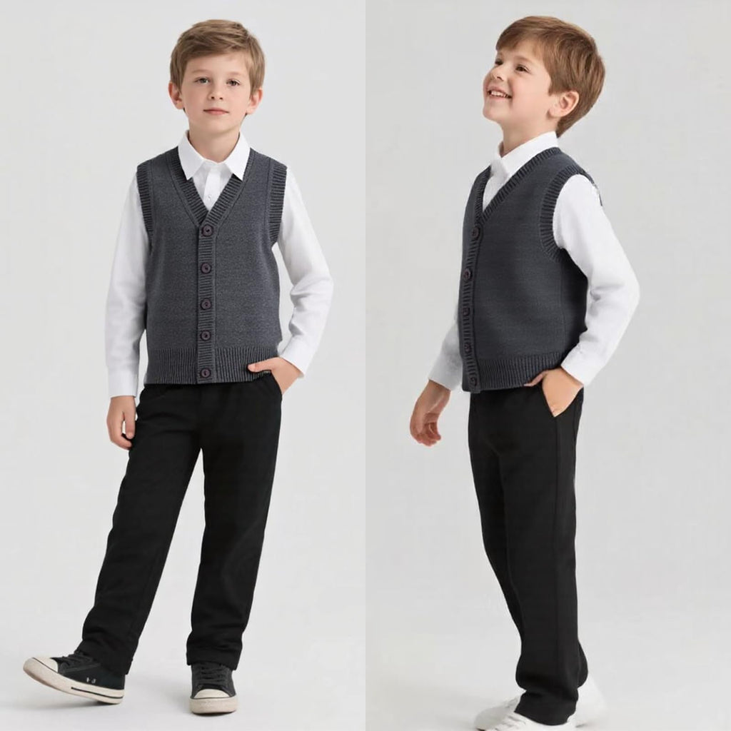 Boys Girls Knitted Vest V-Neck Sleeveless Knitwear Sweater School Uniform Matching Shirt Jumper for Kids