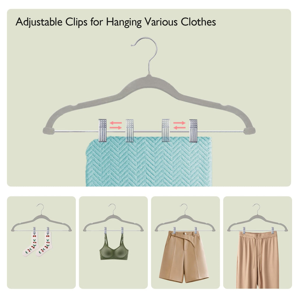 Velvet Pants & Skirt Hangers with Movable Clips 18 Pack Grey