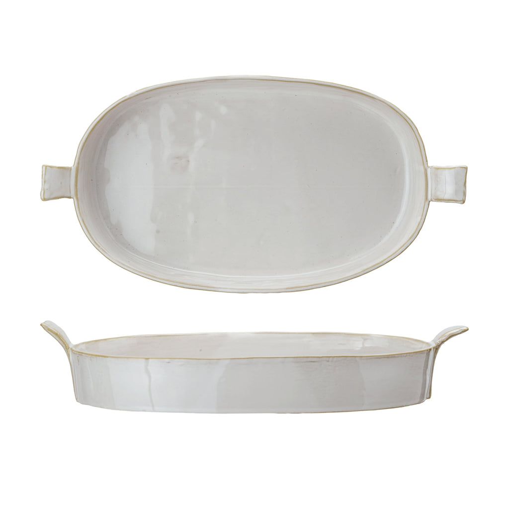 Classic Elegance Stoneware Baker with Handles, White