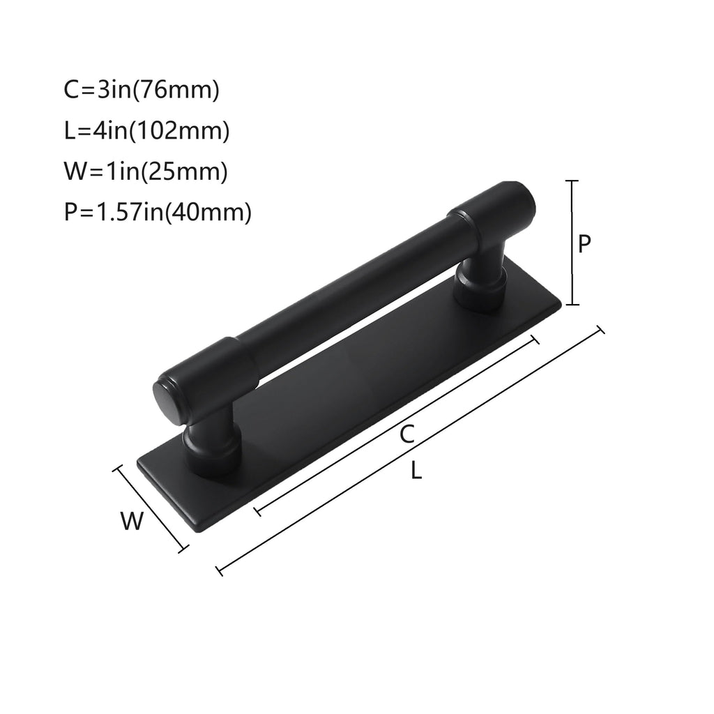 5 Pack 3 Inch(76 mm) Center to Center Black Cabinet Pull Backplate with Base Plate Zinc Solid Matte Black Kitchen