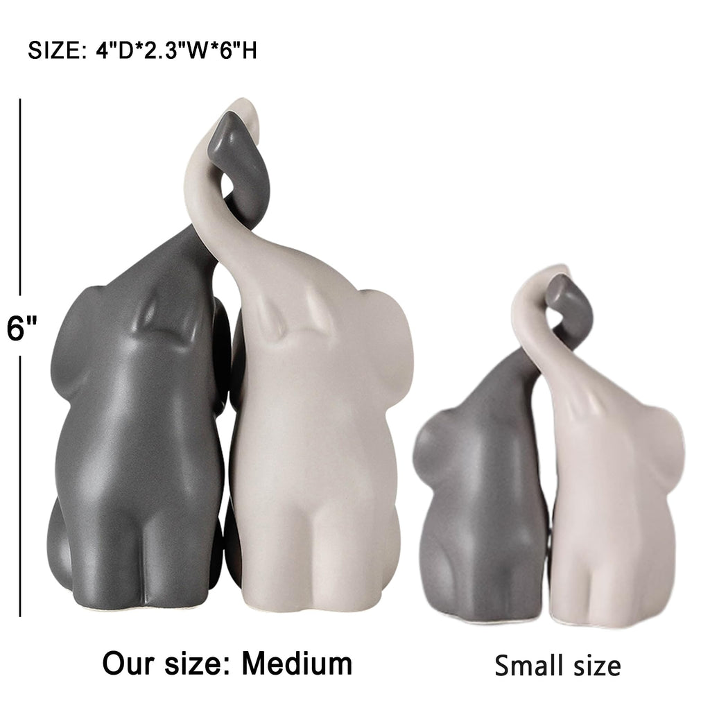 Set of 2 Loving Elephant Statue Figurine, 6" Elephant Ring Holder