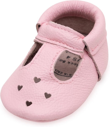 Mary Jane Moccasins - Genuine Leather Soft Sole Baby Girl Shoes for Newborns, Infants, Babies, and Toddlers