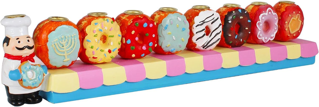 Zion Judiaca Doughnuts for Children Candle Hand-Painted Chanukah Sofganiyot Chanukiah for Kids Fits Standard Hanukkah