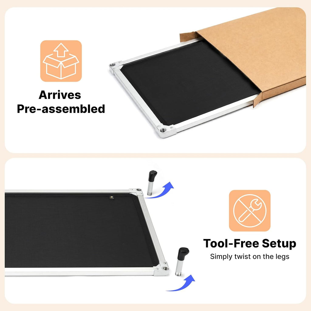 Chew Proof Elevated Dog Bed, Silver Aluminum Dog Cot, Pre-Assembled