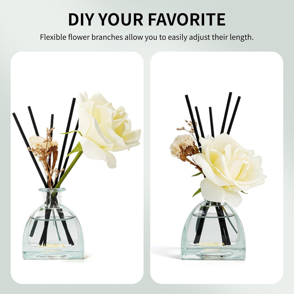 Reed Diffusers Set Flower Scented Diffuser for 140 Days, Flower Diffuser 250ml with Decorative Rose and Dried