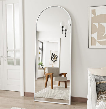 Floor Full Length Mirror, 56"x20" Arched Full Body Mirror, White