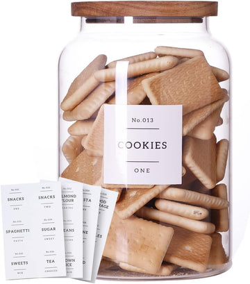 1 Gallon Large Glass Cookie jar with Airtight Acacia lids - Thicken Big Food Storage Containers with 42 Kitchen