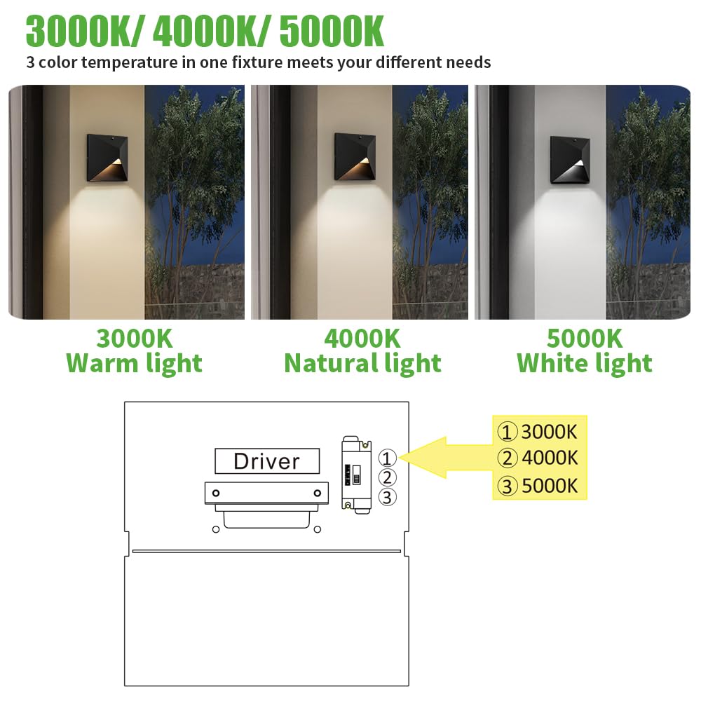 Outdoor Light Fixtures Wall Mount Dusk to Dawn, Porch Lights with 3 Lighting Mode(3000K/4000K/5000K), Waterproof