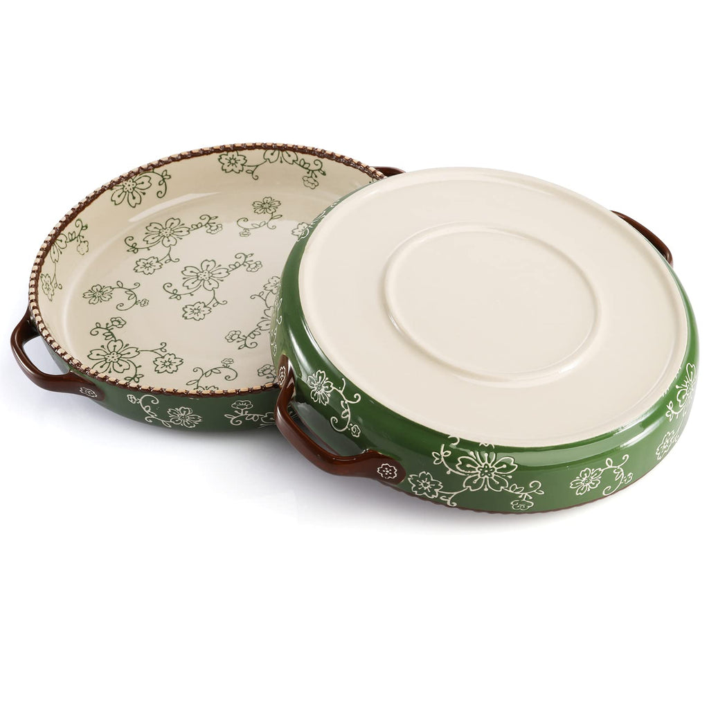 2 Pack Ceramic Pie Pan, 9 Inch Round Baking Dish with Double Handle, 28 Ounce Deep Quiche Plates, Cooking, Roasting