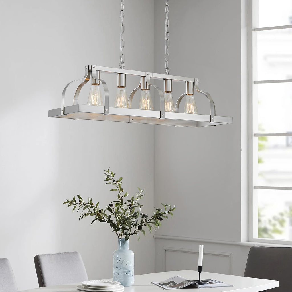 Metal Chandelier Linear Pendant Ceiling Lighting Rustic Farmhouse Fixture Kitchen Island Dining Room, H 8.5"