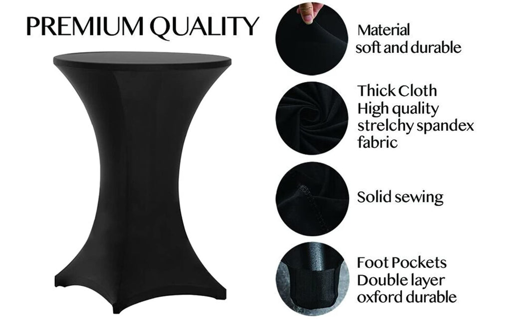 Cocktail Table Covers Black, High Top Table Cloths 2 Pack 32x43 Inch