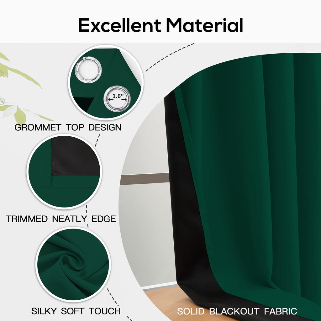 Emerald Green Blackout Curtains 84 inches, 52" Wide