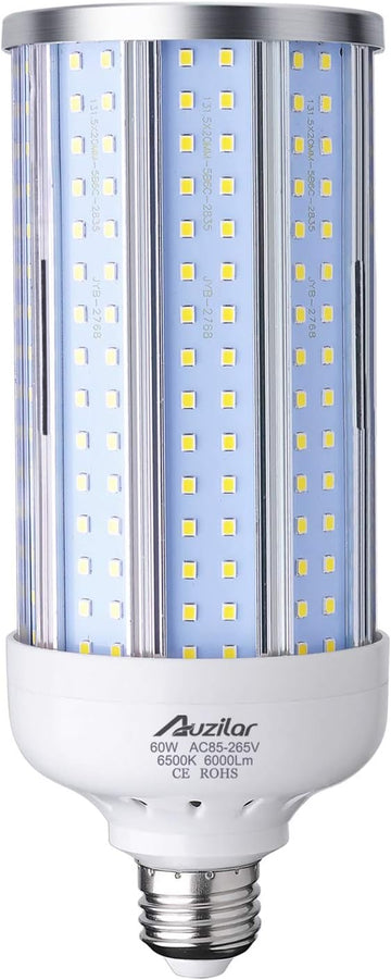 60W LED Corn Light Bulb for Indoor Large Area, E26 6000Lm 6500K Cool White,Super Bright Daylight LED Corn Bulb