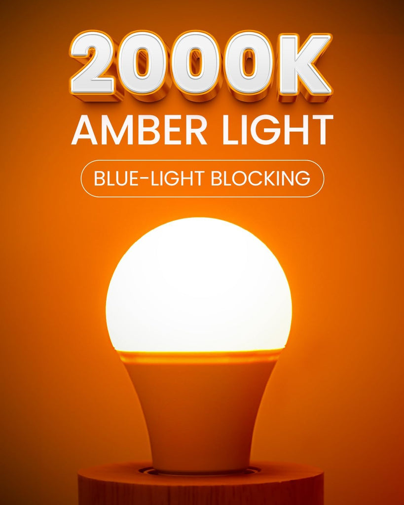 Amber Light Bulbs 2000K, A19 9W E26 LED Yellow Soft Warm Sleep Light Bulb Blue Light Blocking (60 Watt Equivalent)