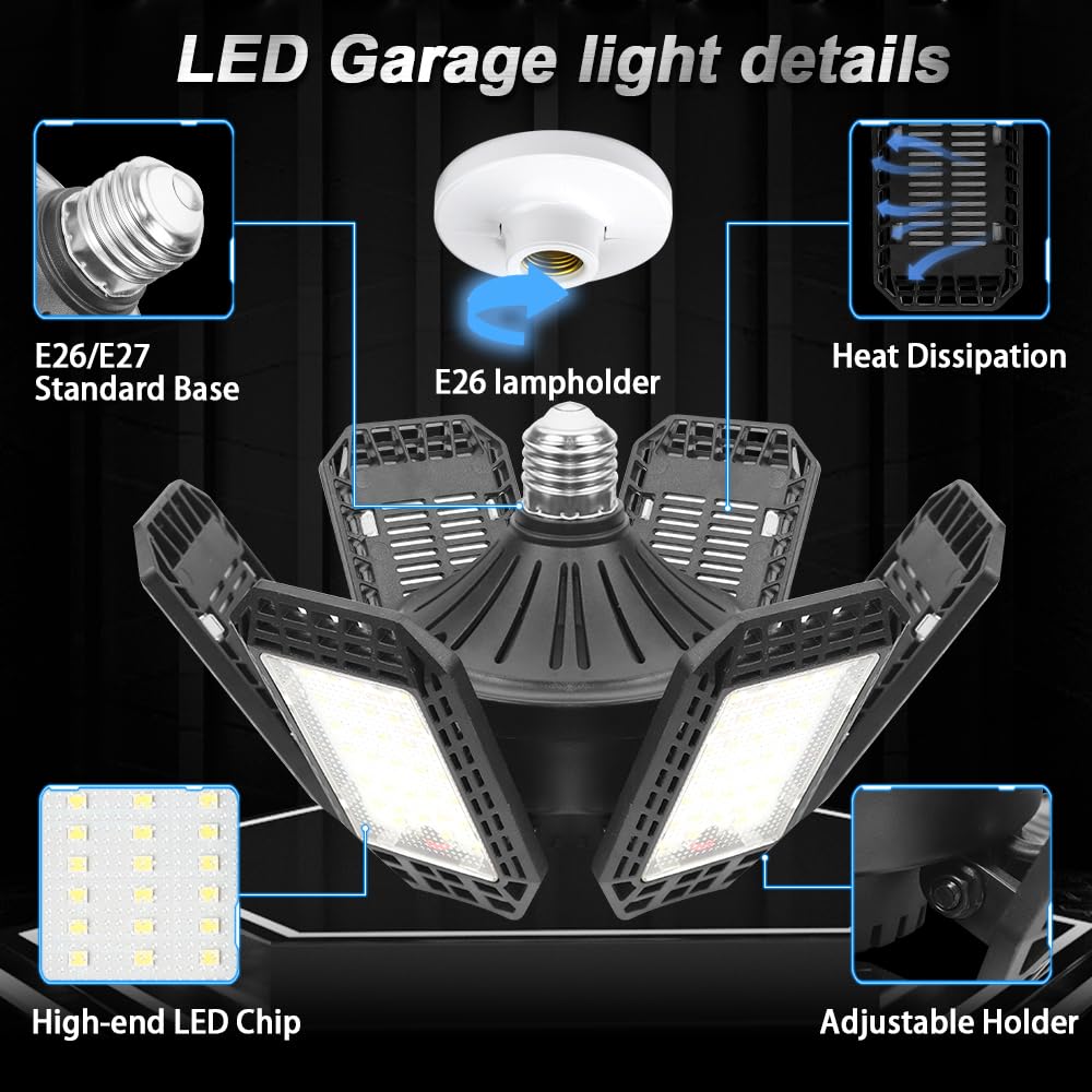 LED Garage Lights 4 Pack, Garage Lights Ceiling LED 6500K